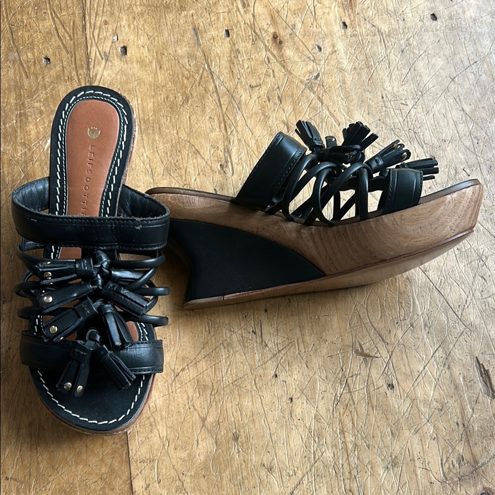 Leifsdottir Black and Brown Wedge Sandals